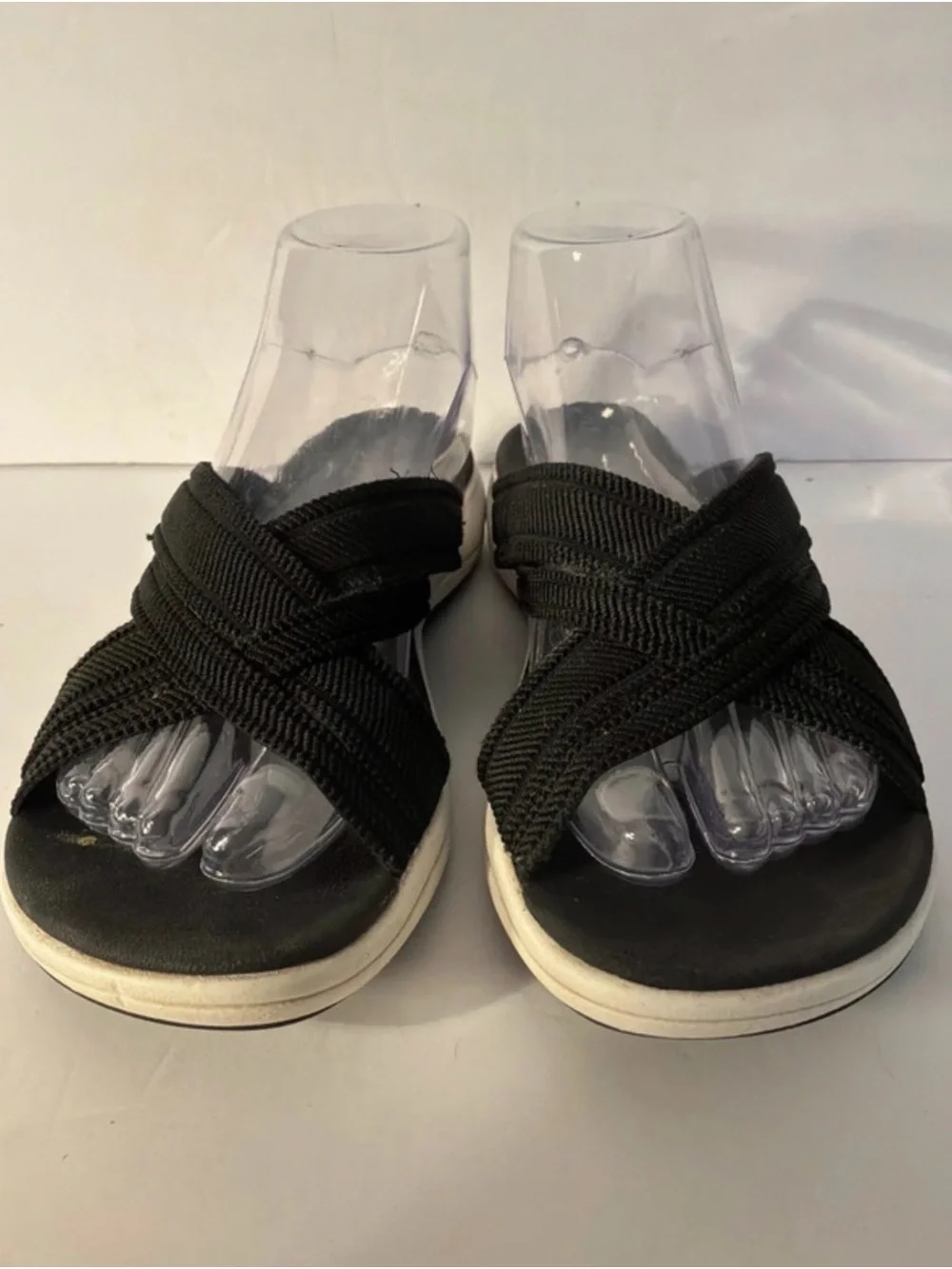 Clarks Black Crisscross Slide Sandals with White Midsole